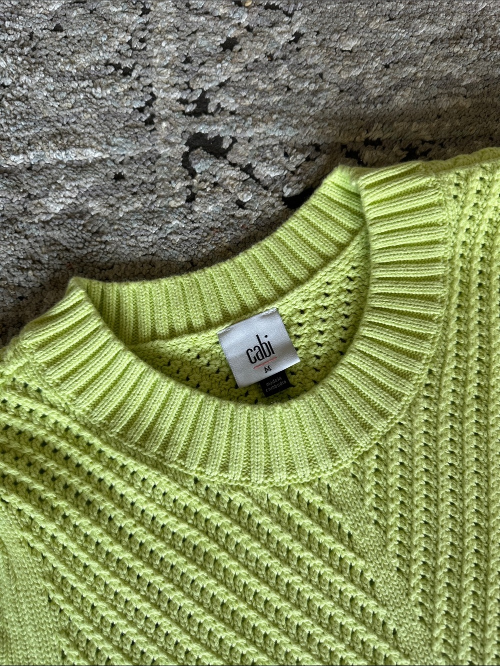 CAbi Short-Sleeve Crewneck Sweater in Neon Lime - Picture 2 of 6